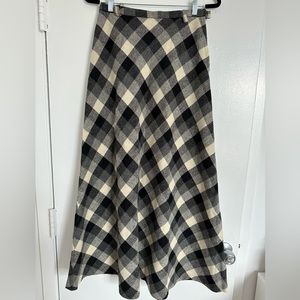 Vintage Century Black and White Plaid Print Long Wool Skirt